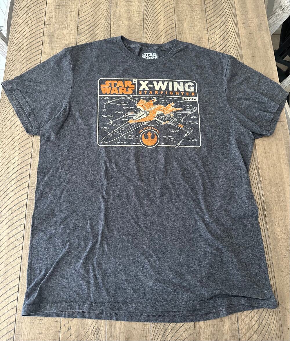 Star Wars X-Wing Starfighter Blueprint T-Shirt Men's Size Large Gray SS